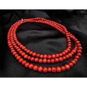 Real Coral Long 58" Necklace With 925 Sterling Silver Clasp